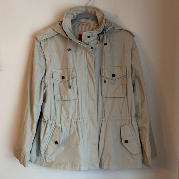 Esprit Vintage Light Tan Utility Jacket vest removable hood and sleeves women XL - Picture 1 of 11